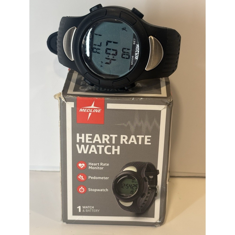 Medline Heart Rate Monitor Watch Pedometer Stopwatch Activity Tracker Clock